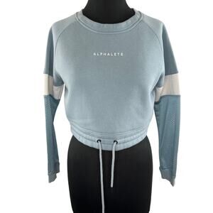 Alphalete Athletics Blue Long Sleeve Crewneck Crop Cotton Blend Sweatshirt Top S